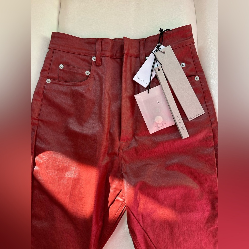 NWT Rick Owens Bolan High-rise coated Denim Jeans Cardinal Red Size 25 Burgundy - Picture 3 of 11
